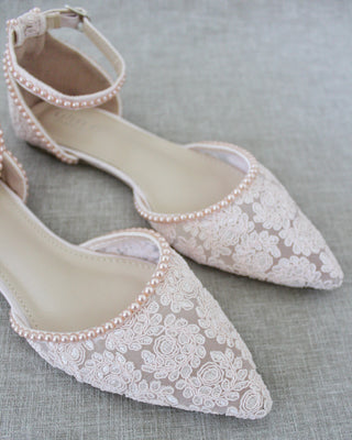 Crochet Lace Pointy Toe with Mini Pearls