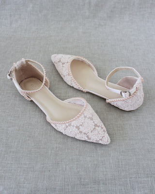 Crochet Lace Pointy Toe with Mini Pearls