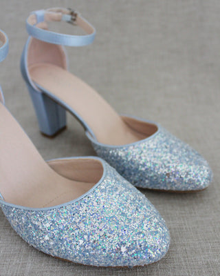 Rock Glitter Block Heel with Ankle Strap