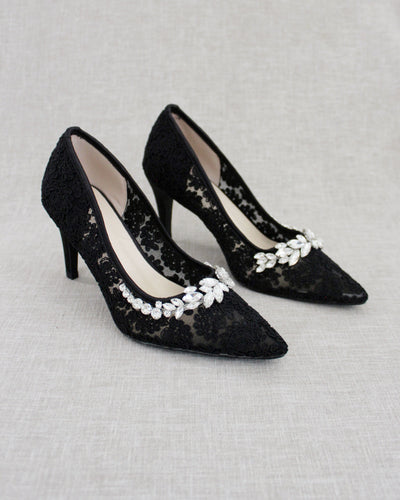 black lace pump with rhinestones
