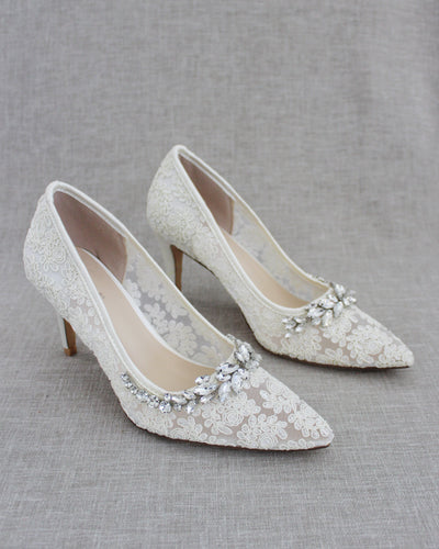 ivory lace pump with rhinestones