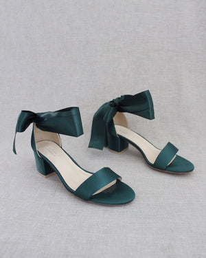 Satin Block Heel Sandal with Wrapped Ribbon Tie