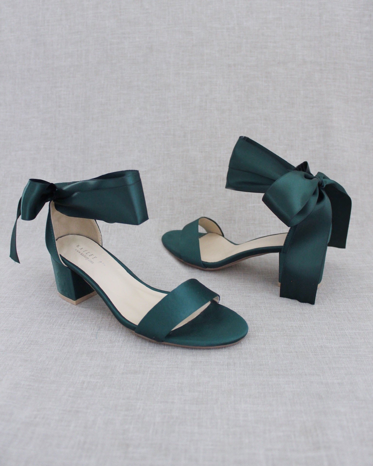 Hunter Green Satin Block Heel Sandal with Wrapped Tie, Bridal Heel 5 / Wrapped Satin TIE Hunter Green Satin Block Heel Sandal with Wrapped Tie, Bridal Heel 5 / Wrapped Satin TIE