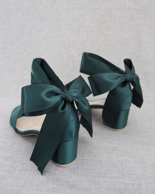 Satin Block Heel Sandal with Wrapped Ribbon Tie