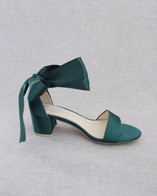 Satin Block Heel Sandal with Wrapped Ribbon Tie