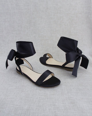 Satin Flat Sandal with Wrapped Satin Tie
