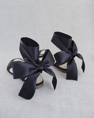 Satin Flat Sandal with Wrapped Satin Tie