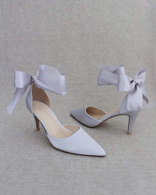 Silver Evening Heels with Ankle Ribbon