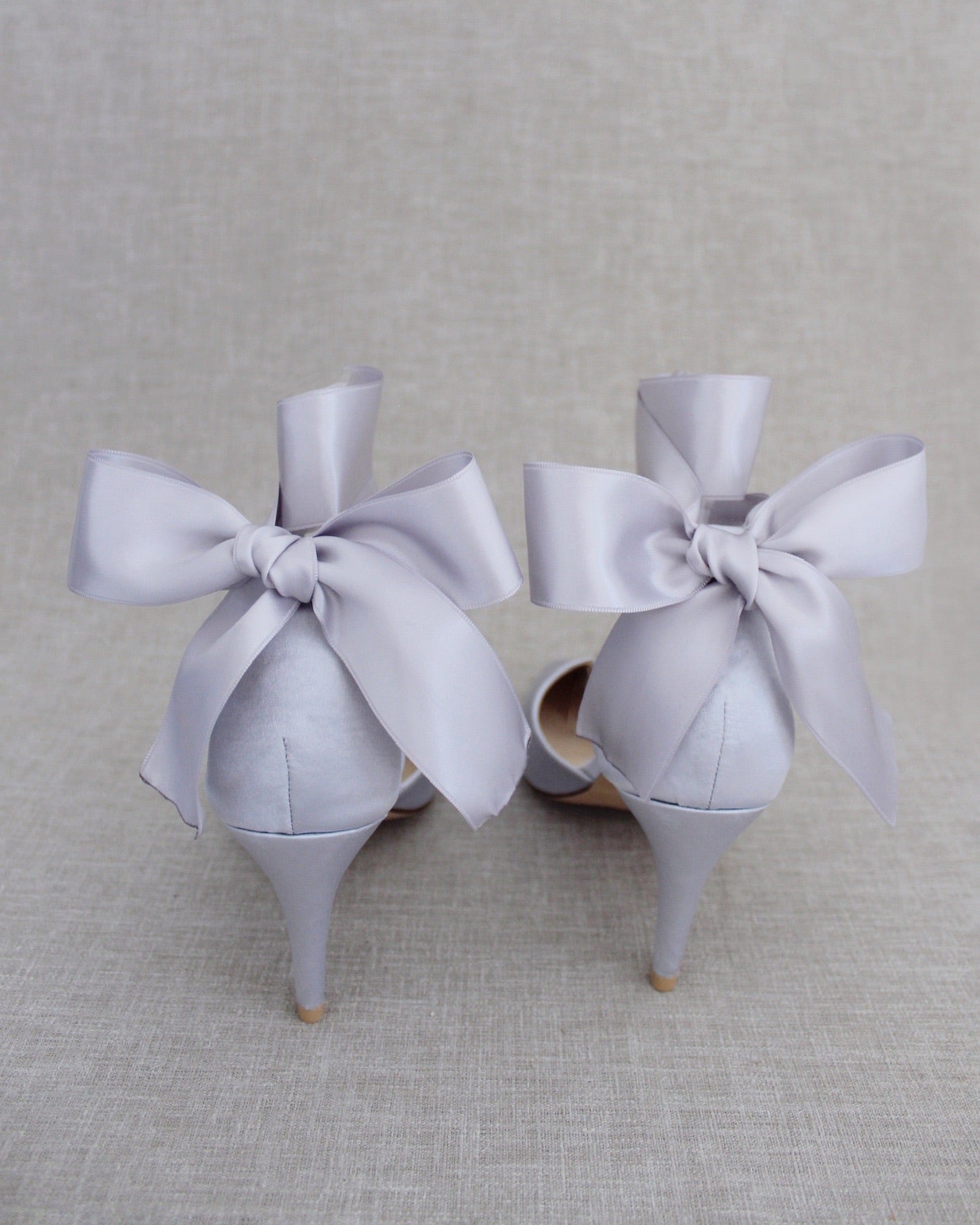 Silver Bridesmaids Evening Heels With Ankle Ribbon