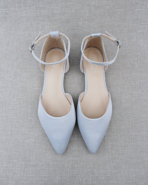 Satin Pointy Toe Flats with Ankle Strap