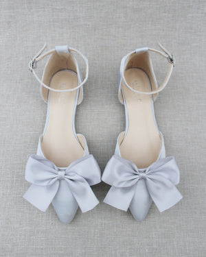 Satin Pointy Toe flats with Front Satin Bow