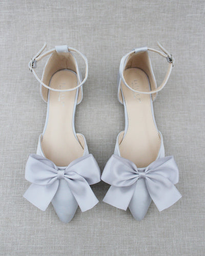 Silver Satin Flats with Bow