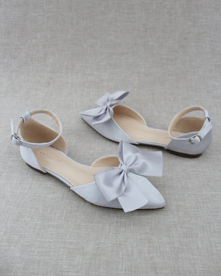 Silver Satin Flats with Bow