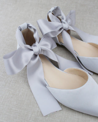 Satin Pointy Toe Flats with Satin Ankle Tie or Ballerina Lace Up