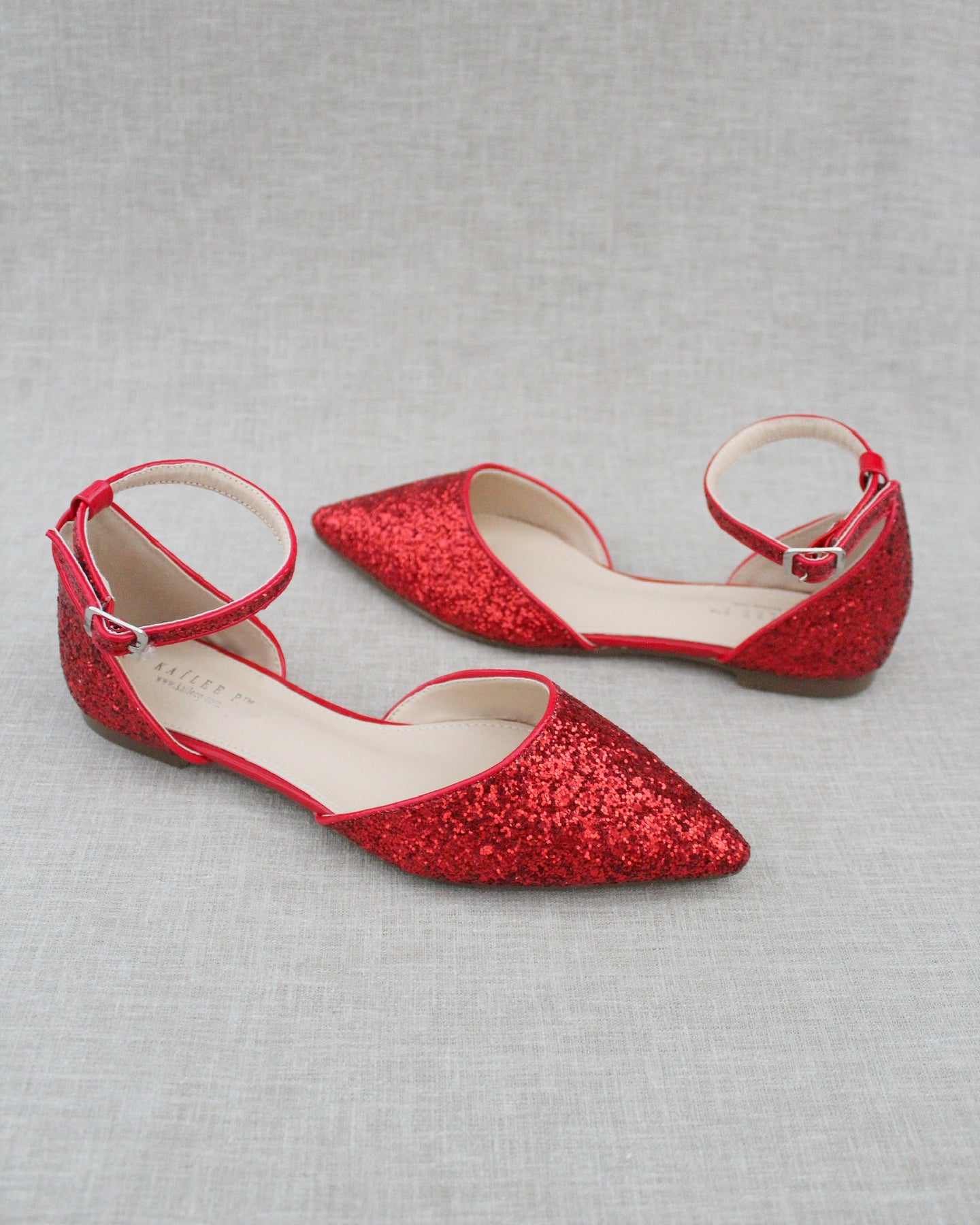 Red glitter flat shoes sale