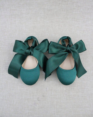 Satin Ballet Flats with Satin Ankle Tie or Ballerina Lace Up