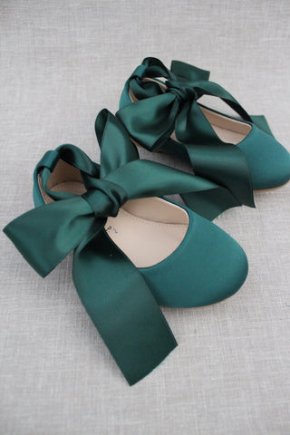 Satin Ballet Flats with Satin Ankle Tie or Ballerina Lace Up