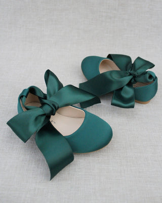 Satin Ballet Flats with Satin Ankle Tie or Ballerina Lace Up