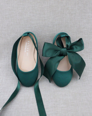 Satin Ballet Flats with Ankle Tie or Ballerina Lace Up