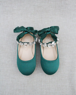 Satin Ballet Flats with Navette Cluster Rhinestones