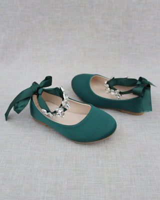 Satin Ballet Flats with Navette Cluster Rhinestones