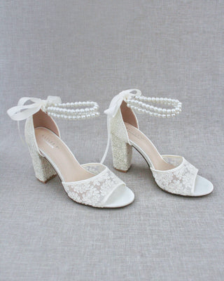 ivory wedding block heels with pearls