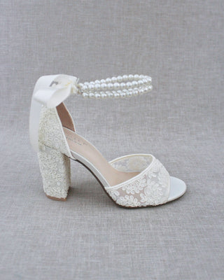 ivory wedding block heels with pearls