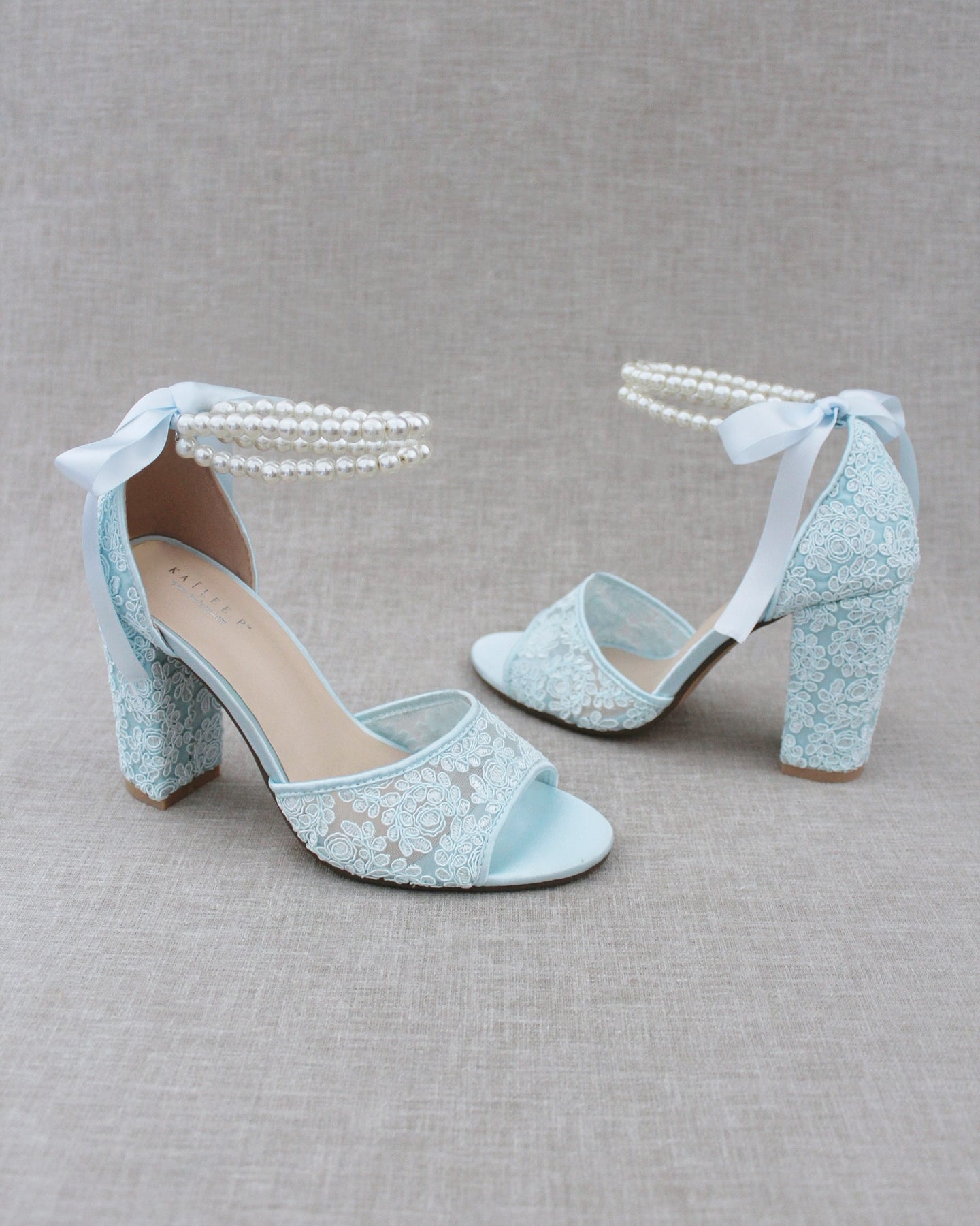 Crochet Lace Block Heel Sandals with Double Pearls Ankle Strap - Women ...