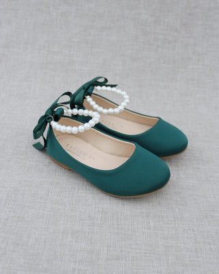 Satin Flats with All Pearls Ankle Straps