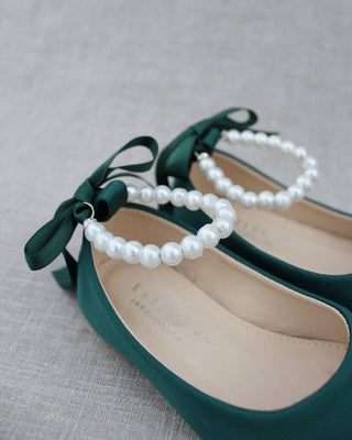 Satin Flats with All Pearls Ankle Straps