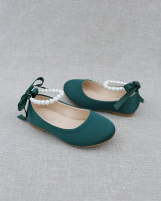 Satin Flats with All Pearls Ankle Straps