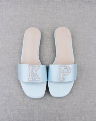 Personalized Satin Slip On Flat Wedding Sandals