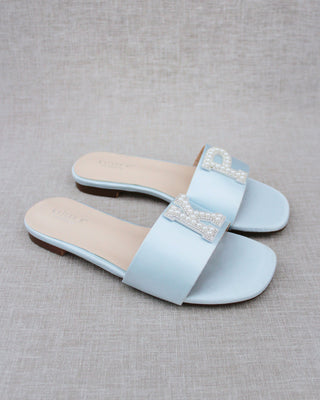 Personalized Satin Slip On Flat Wedding Sandals
