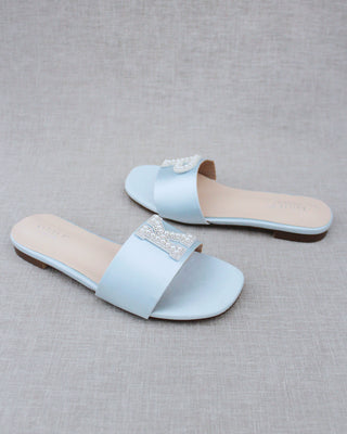 Personalized Satin Slip On Flat Wedding Sandals