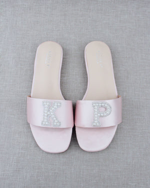 Personalized Satin Slip On Flat Wedding Sandals