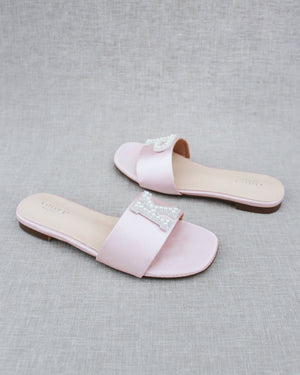 Personalized Satin Slip On Flat Wedding Sandals