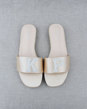 Personalized Satin Slip On Flat Wedding Sandals