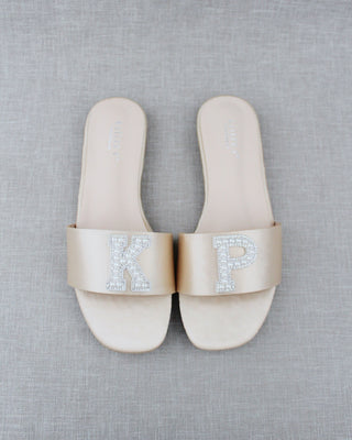 Personalized Satin Slip On Flat Wedding Sandals