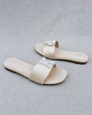 Personalized Satin Slip On Flat Wedding Sandals