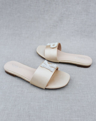 Personalized Satin Slip On Flat Wedding Sandals