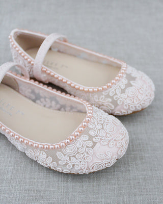 dusty pink crochet pearl shoes