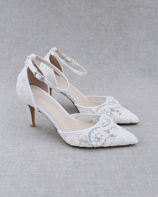 Lace Bridal Heels with Pearl DetailWomen Shoes