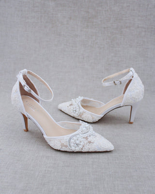Lace Bridal Heels with Pearl DetailWomen Shoes