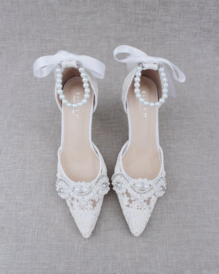 Lace Bridal Heels with Pearl Detail