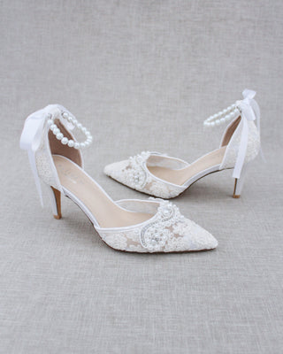 Lace Bridal Heels with Pearl Detail