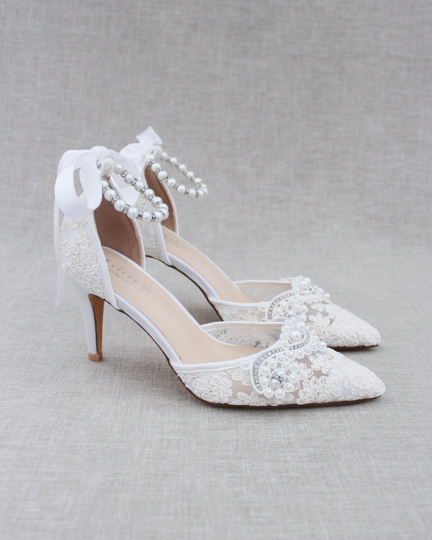 Buy Ivory Lace Bridal Wedding Shoes for Women Comfortable Mid Heel Tie Up  Ankle Strap Pointy Toe Pumps, Ivory White, 9 at Amazon.in