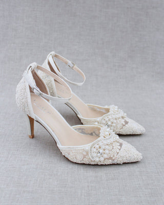 Lace Bridal Heels with Pearl DetailWomen Shoes