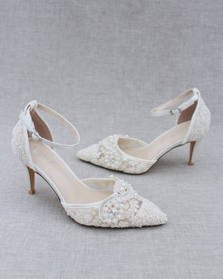Lace Bridal Heels with Pearl DetailWomen Shoes