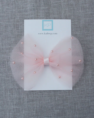 Blush Butterfly Tulle Bow Hair Clip or Shoe Clips with Scattered PearlsHair Clips