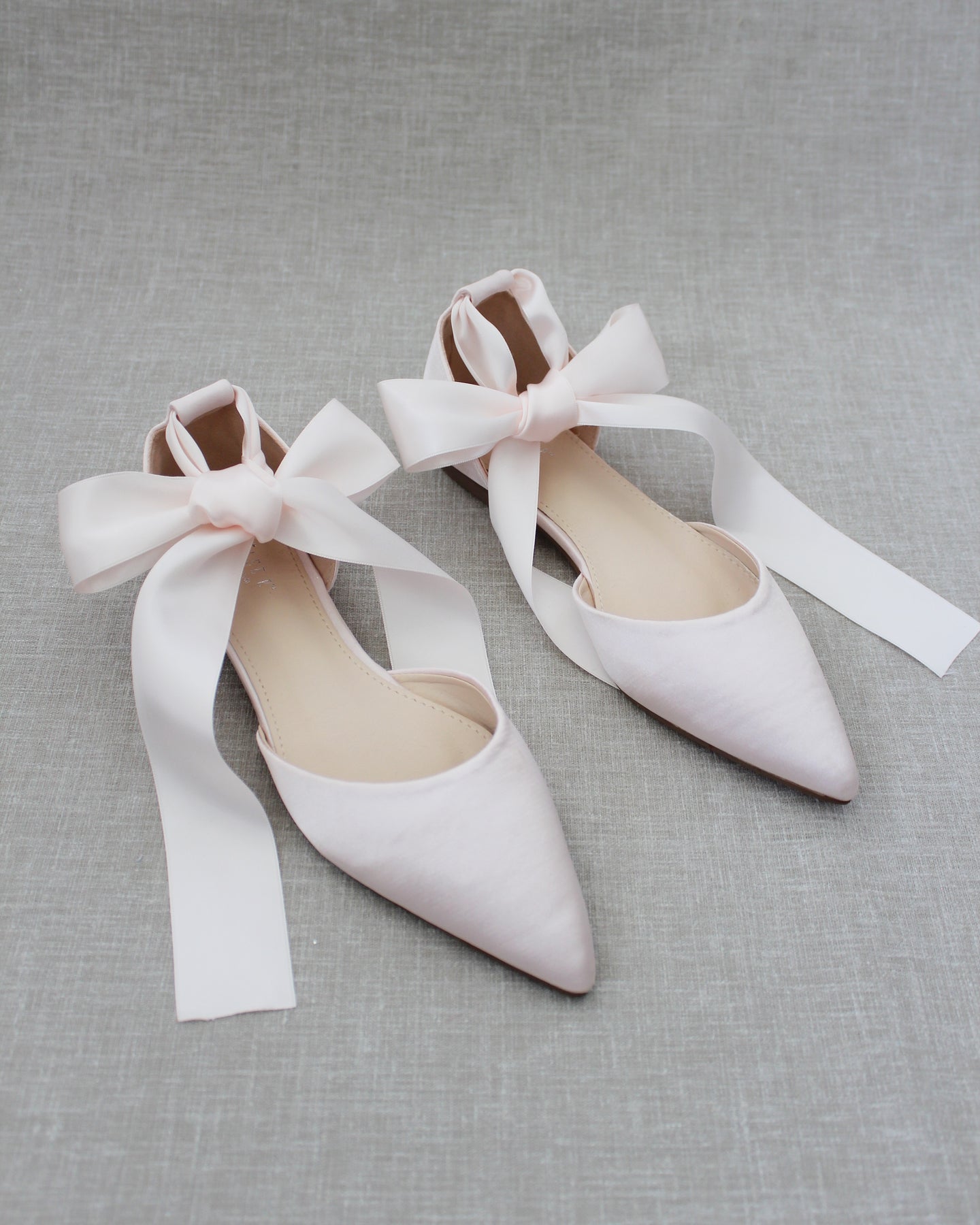 Dusty Pink Satin Pointy Toe Flats with Satin Ankle Tie or Ballerina ...